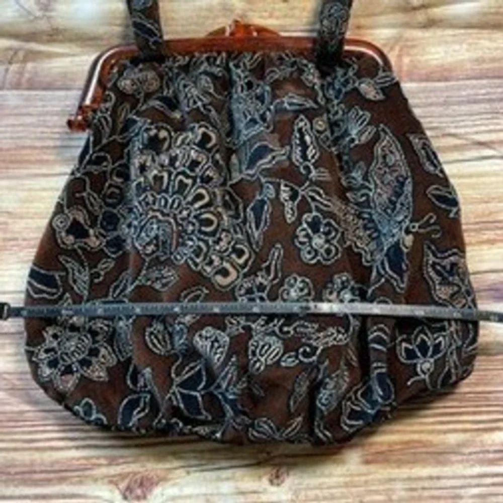 Carpetbags‎ of America Vintage Floral Batik Velvet Frame Bag Tortoiseshell Brown